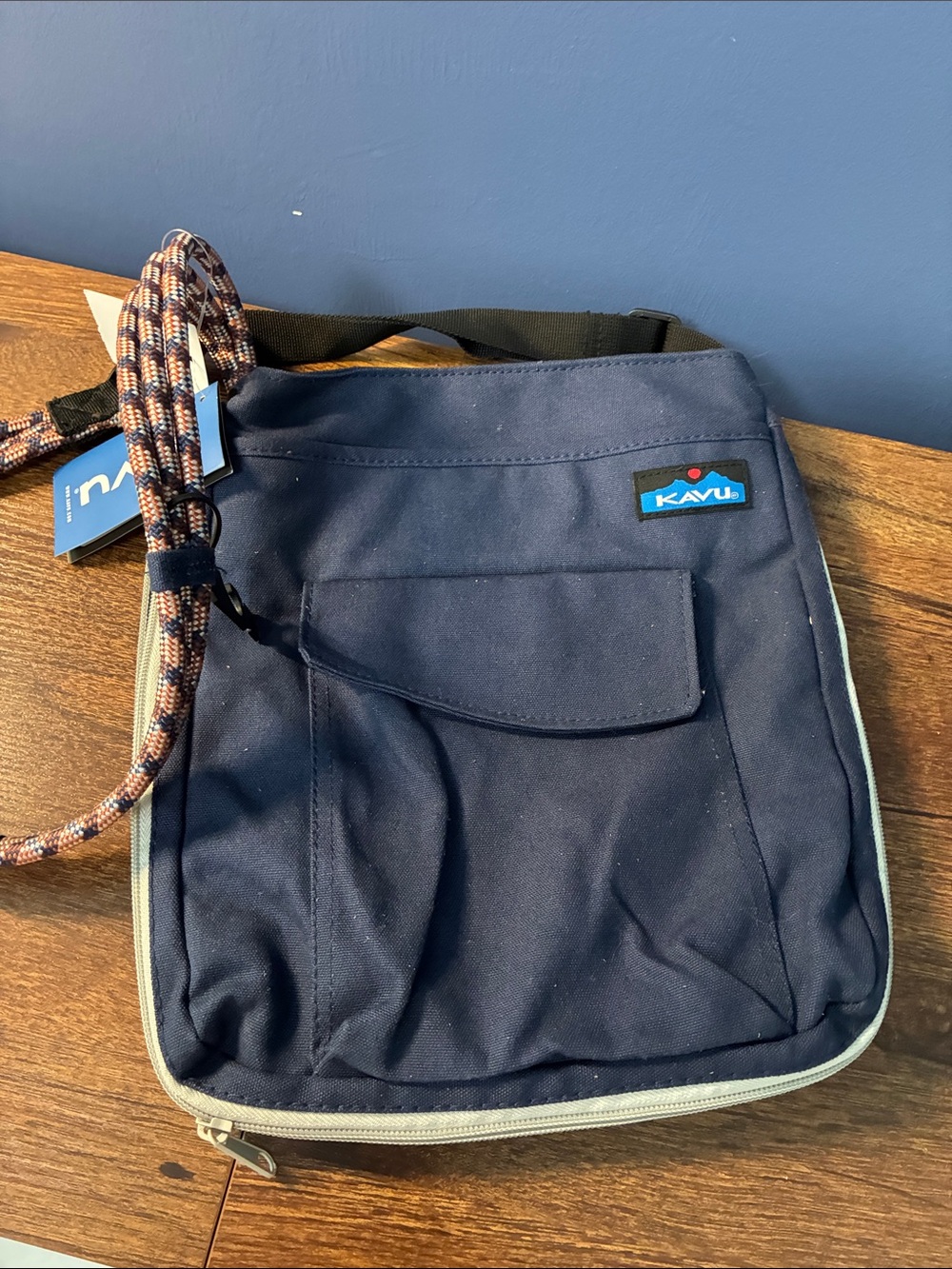 Kavu Navy Blue Crossbody Bag with Cream Trim